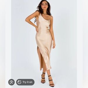 Princess Polly - Zamora Satin Slip Dress, Champagne, size US 8